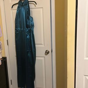Green gorgeous silk,halter top jumpsuit